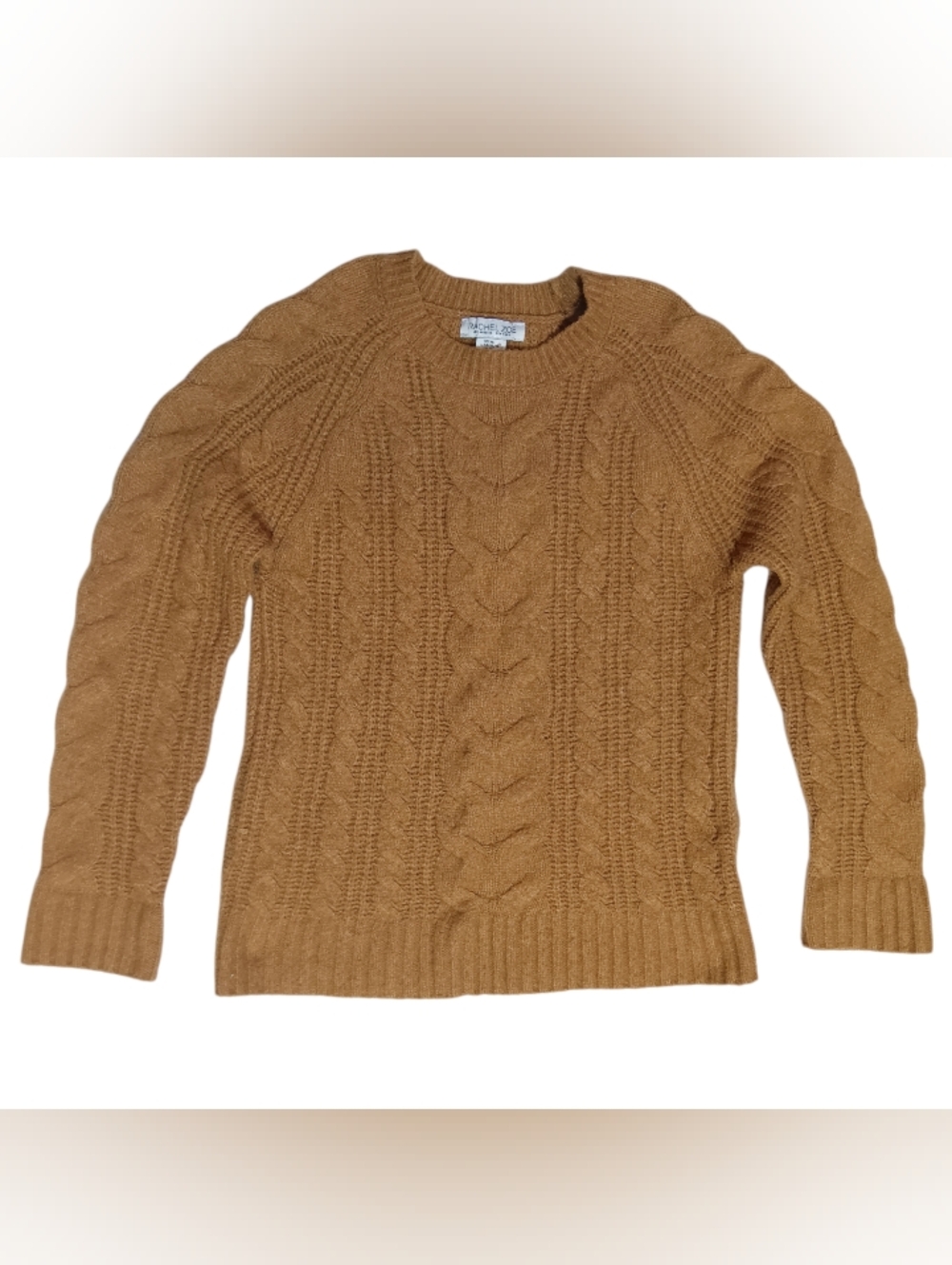 Rachel Zoe Cable Knit Crewneck Sweater in Camel Brown XS